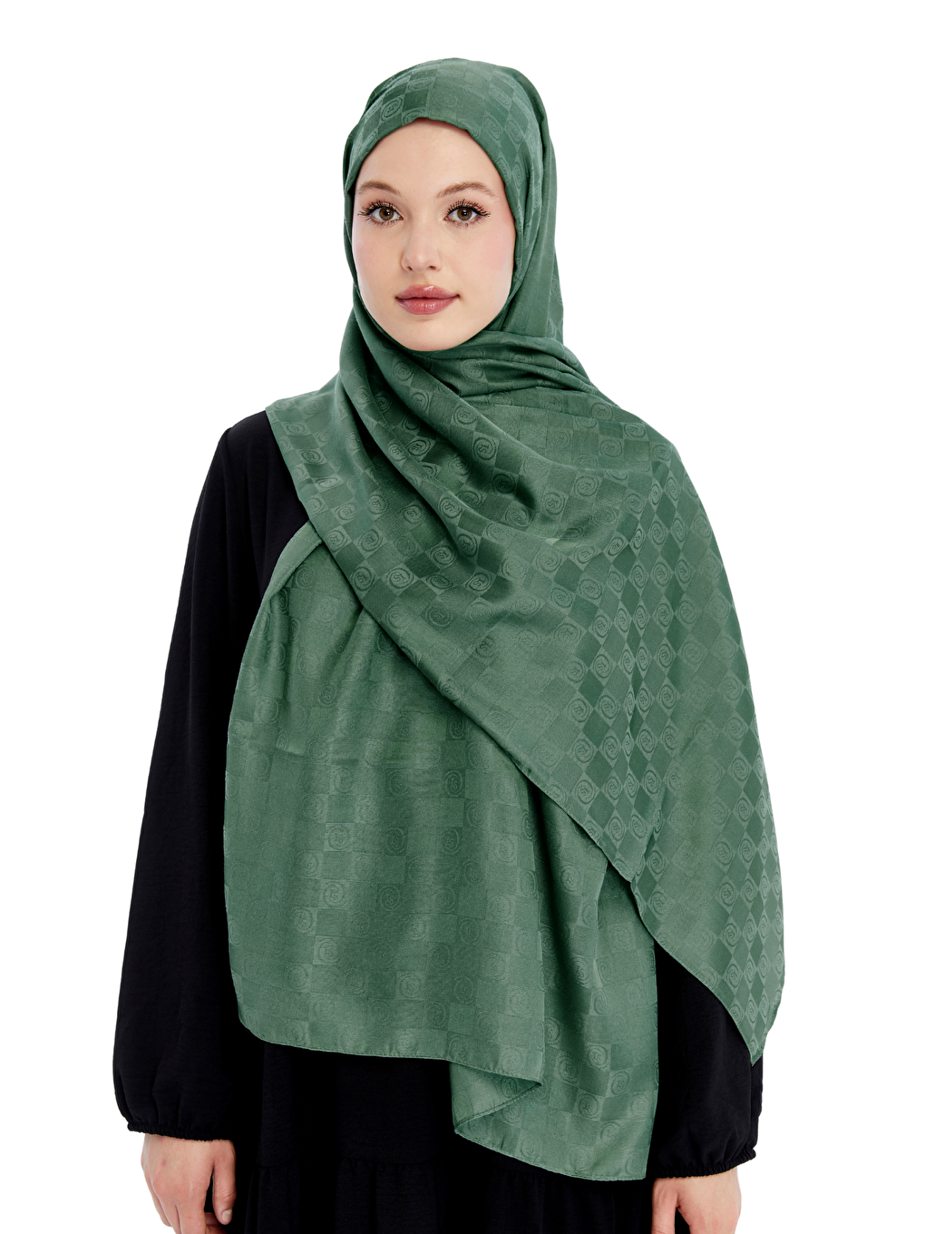 Yeşil Monogram Dama Desen Şal-4