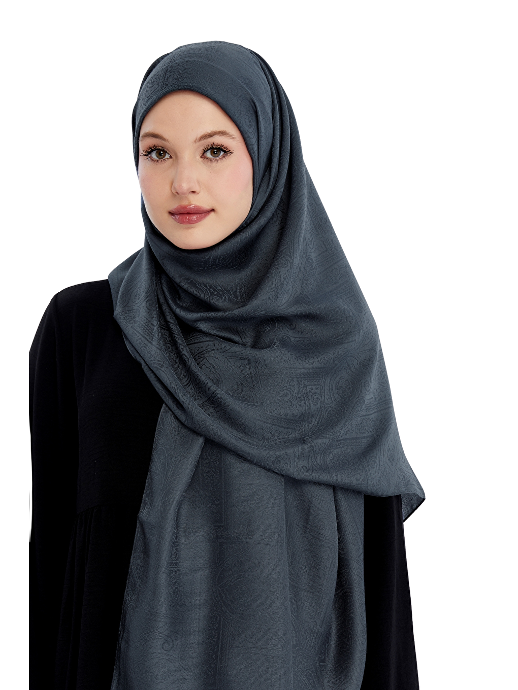 Antrasit Monogram Etnik Desen Şal-3