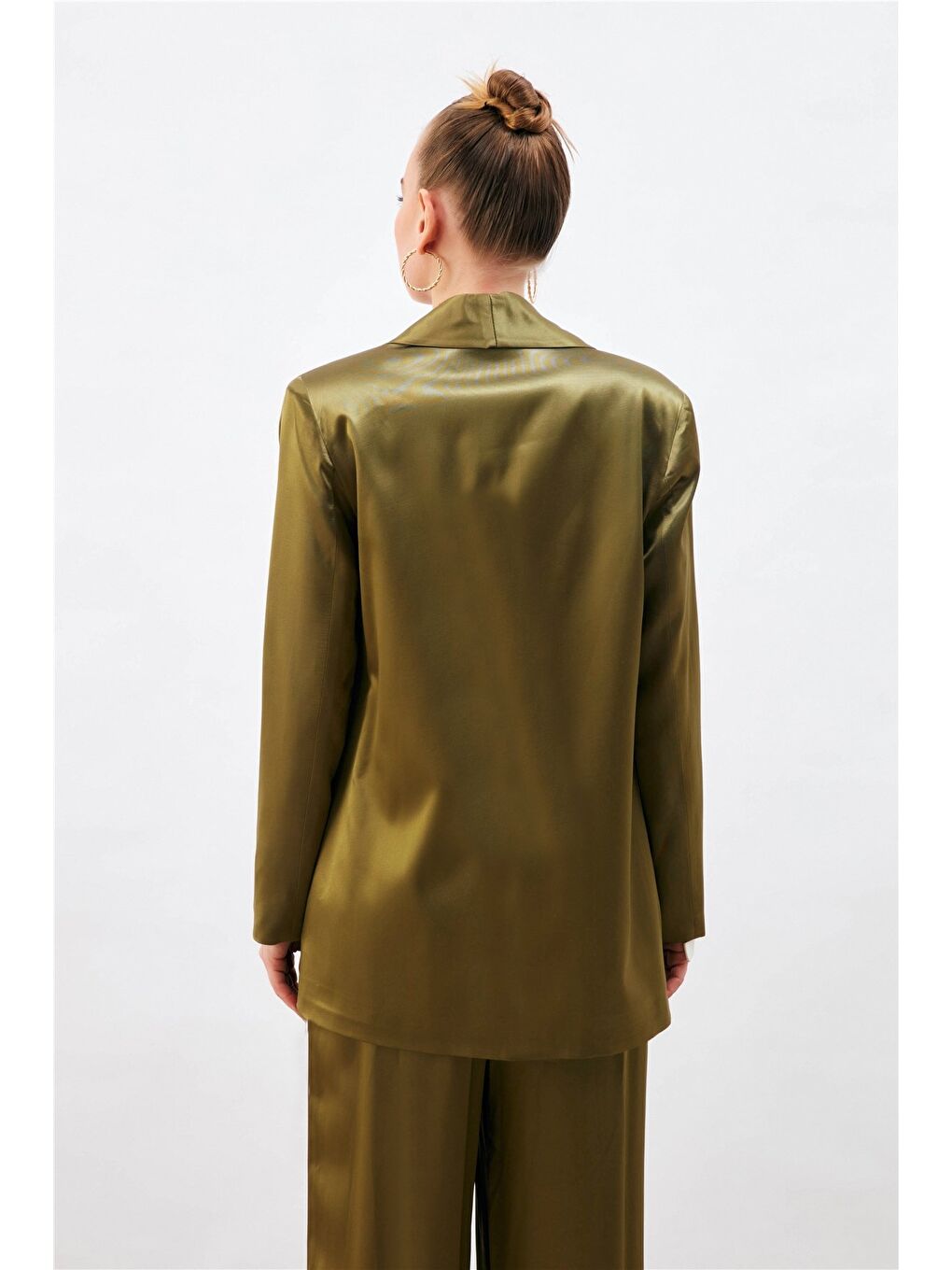 Şal Yaka Saten Ceket - Haki-3