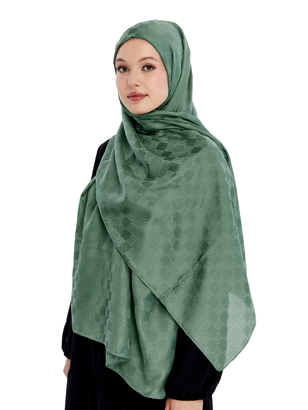 Yeşil Monogram Dama Desen Şal-5