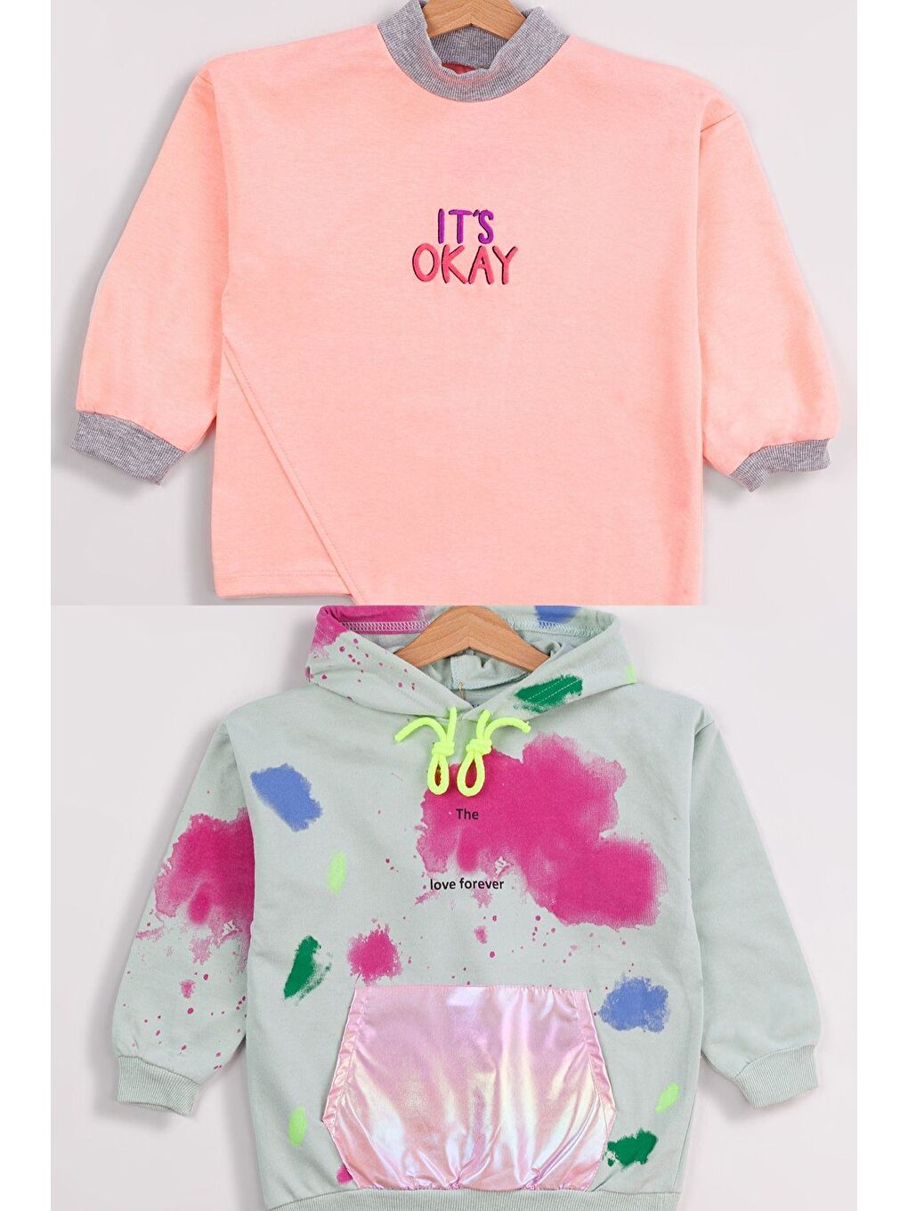 Turuncu Kız Çocuk 2'li Paket Basic Sweatshirt