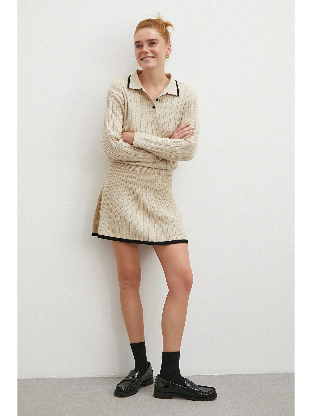 Polo Yaka Etekli Takım Ekru-1