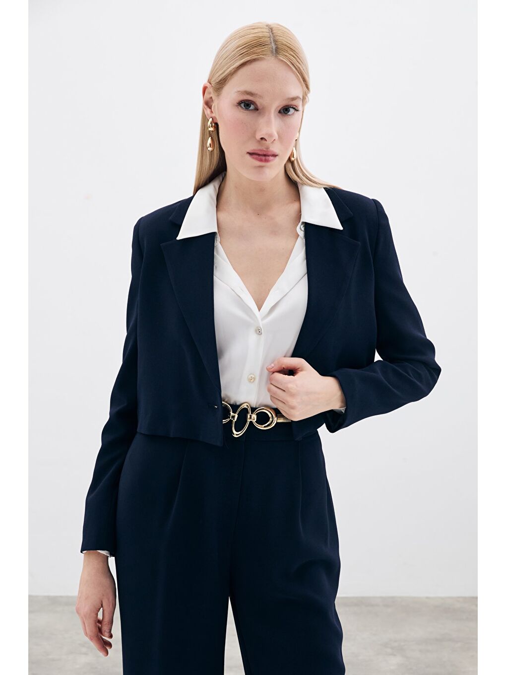 Kısa Krep Ceket - Lacivert-1