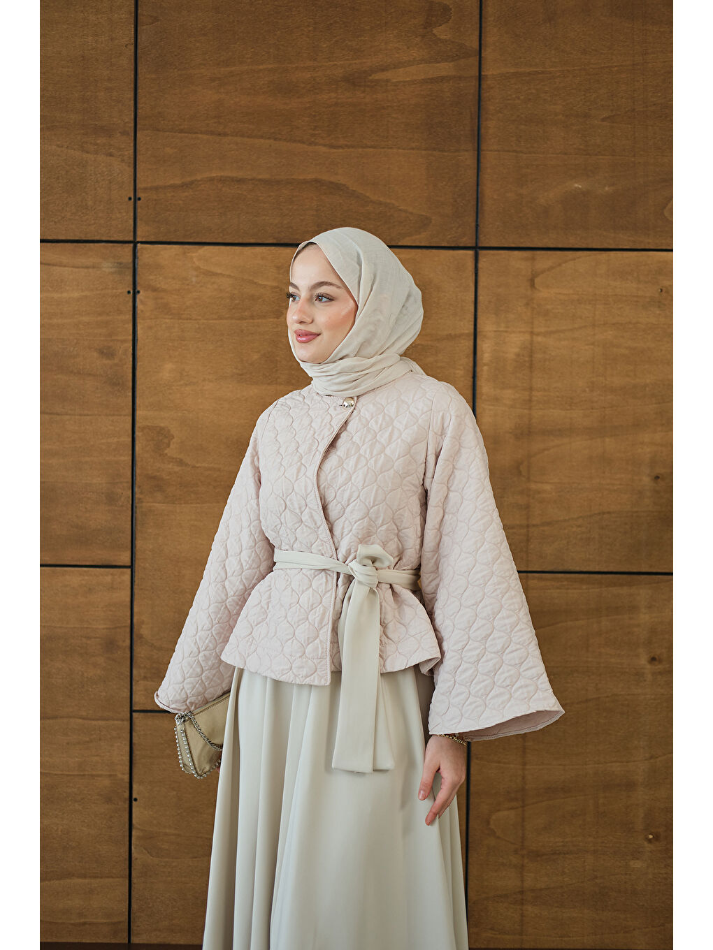 Ekru Kadın Eteği Scuba Kapitone Takım Krem-4