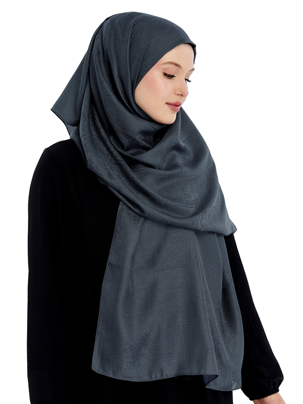 Antrasit Monogram Etnik Desen Şal-4