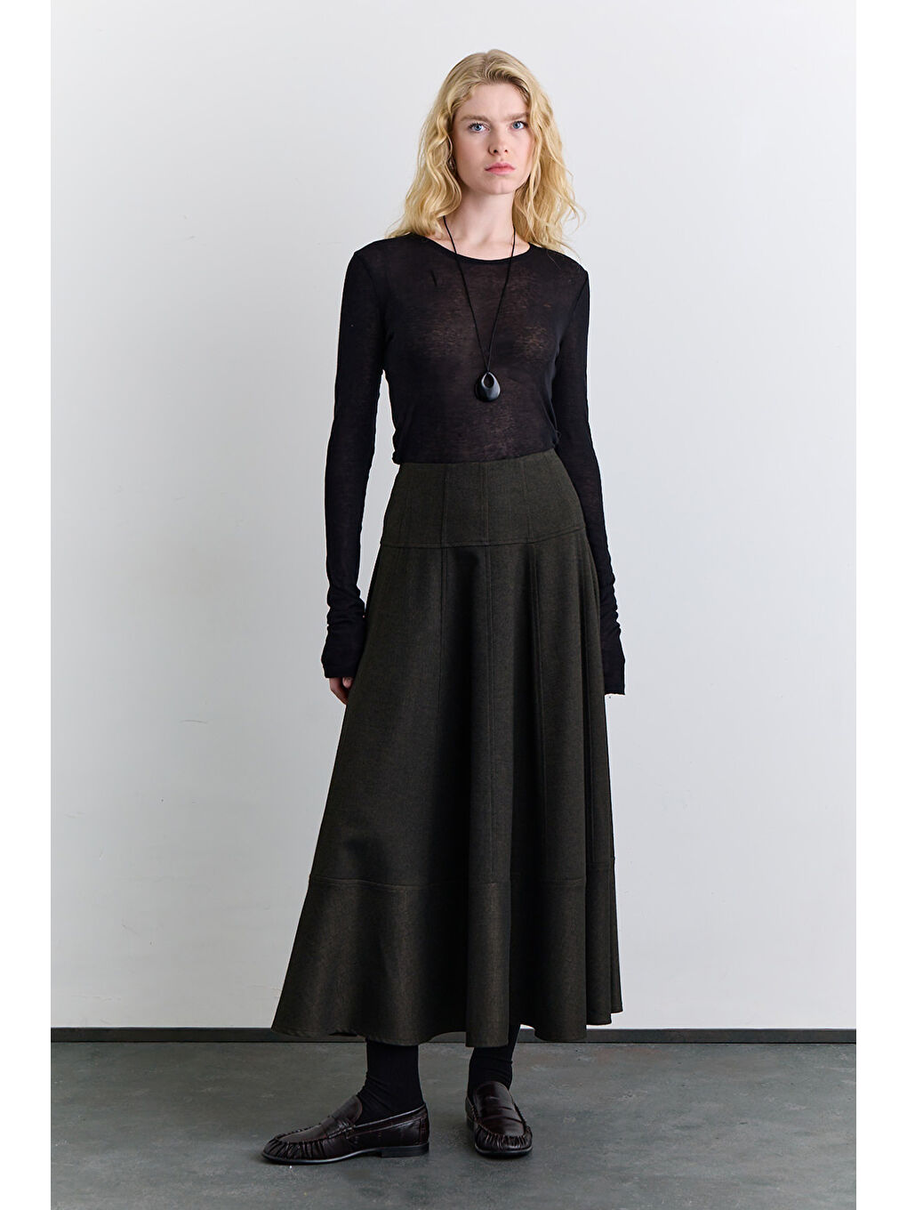 Kup Detaylı Geniş Etek Haki-2