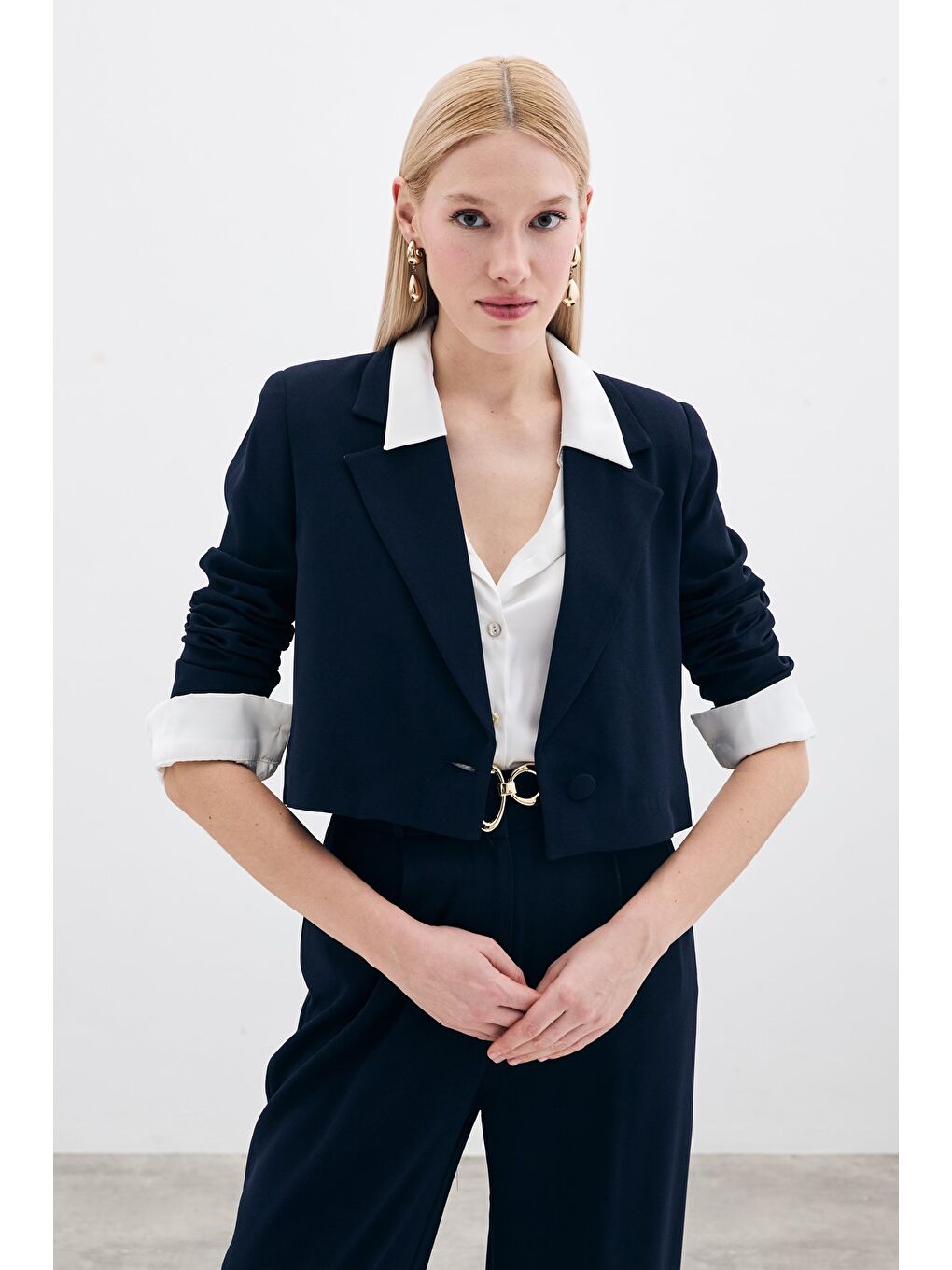 Kısa Krep Ceket - Lacivert-2