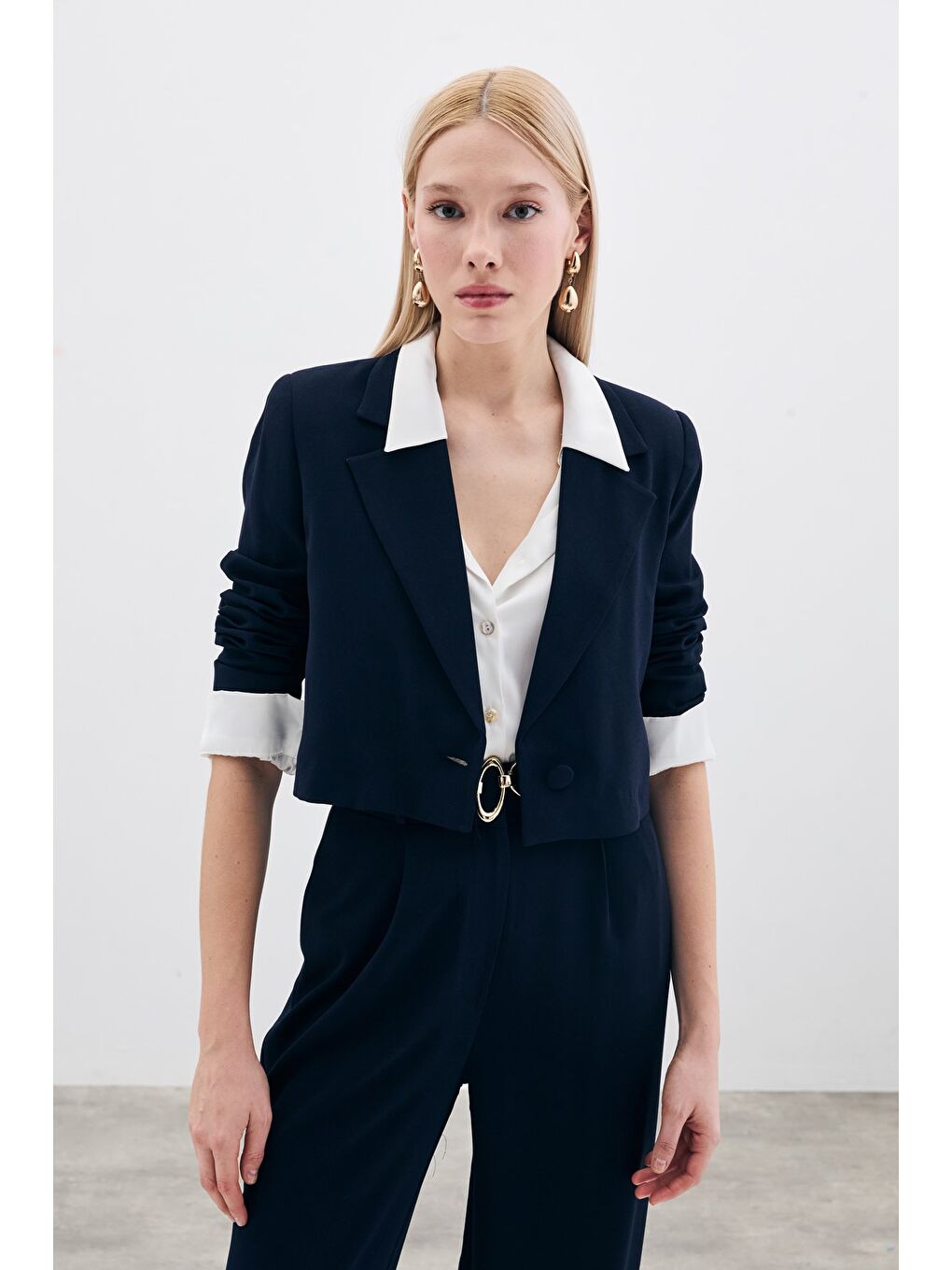 Kısa Krep Ceket - Lacivert-3