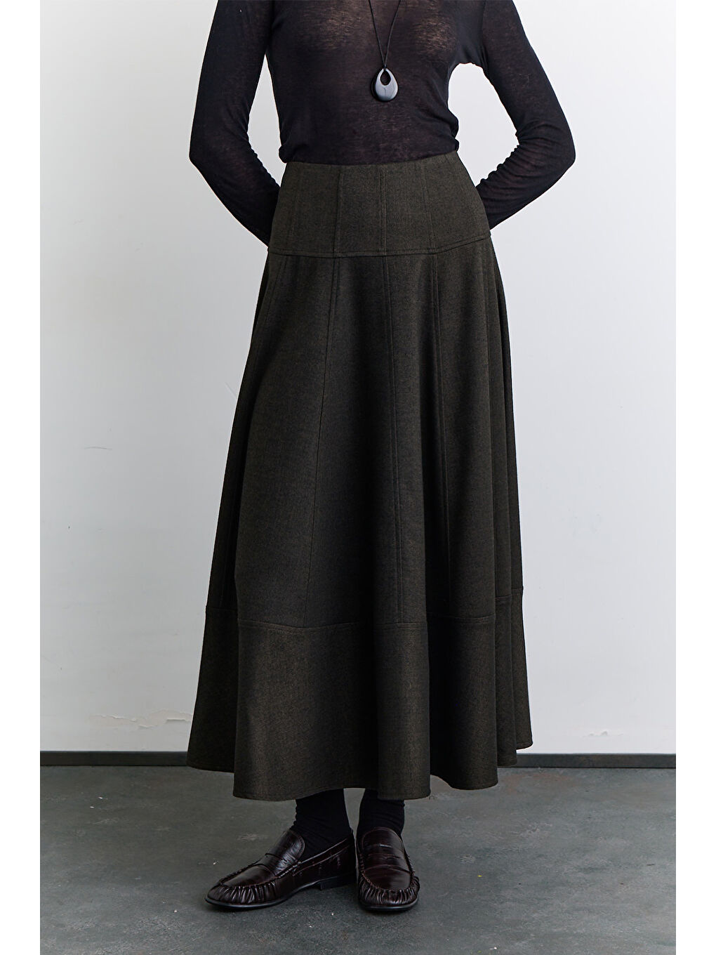 Kup Detaylı Geniş Etek Haki-3