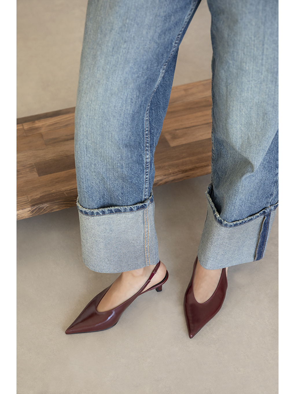 Alez Kadın Kırışık Deri Topuklu Ayakkabı Bordo