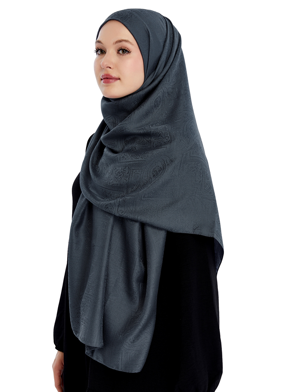 Antrasit Monogram Etnik Desen Şal-5