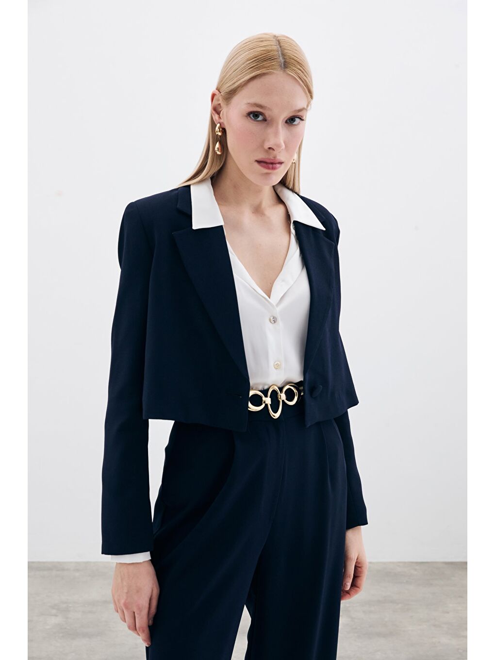 Kısa Krep Ceket - Lacivert-4