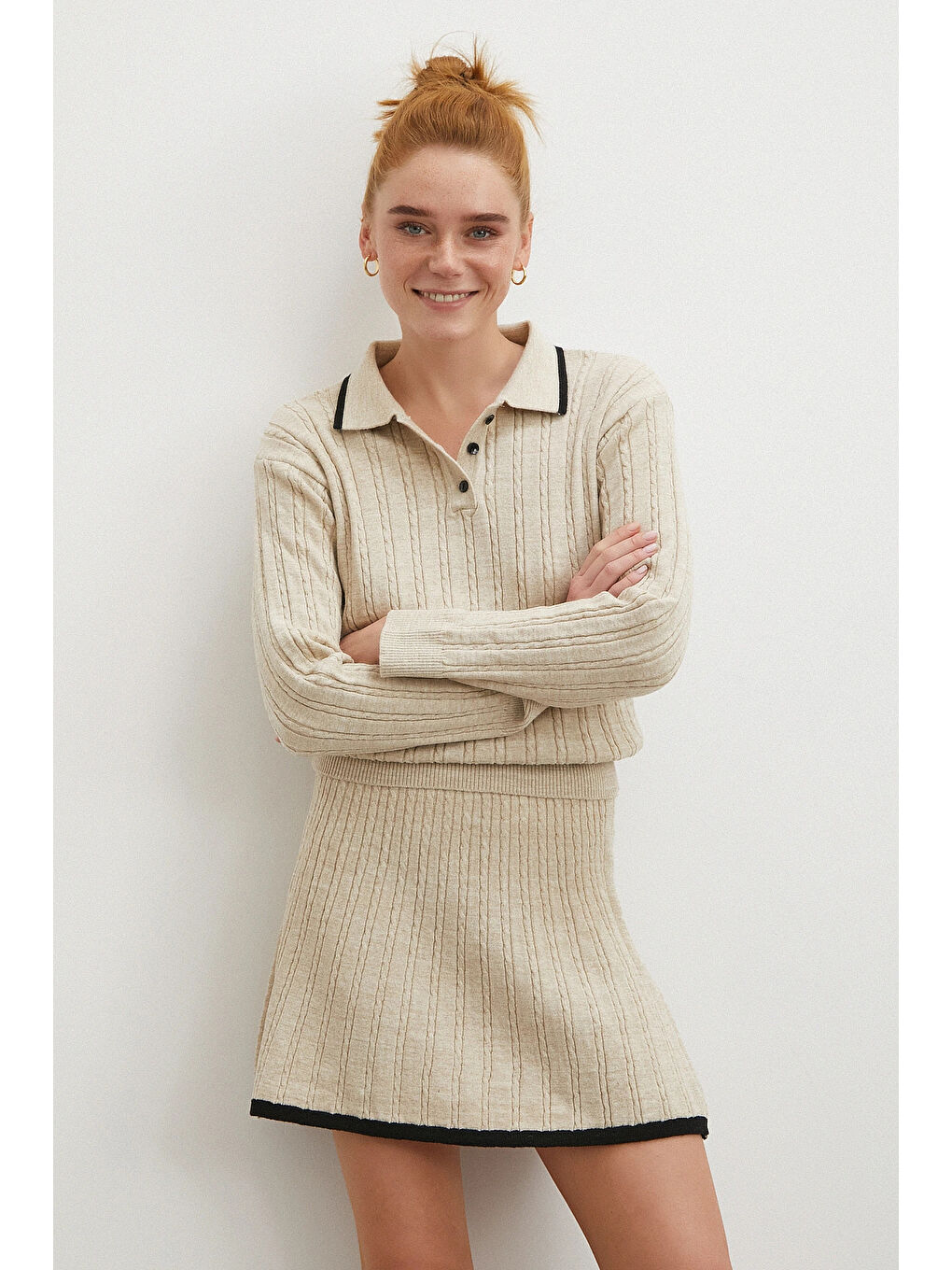 Polo Yaka Etekli Takım Ekru-2