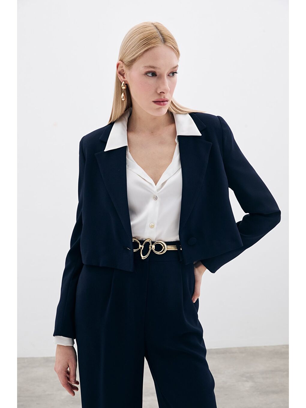 Kısa Krep Ceket - Lacivert-5