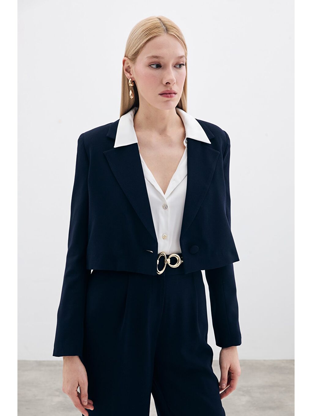 Kısa Krep Ceket - Lacivert-6