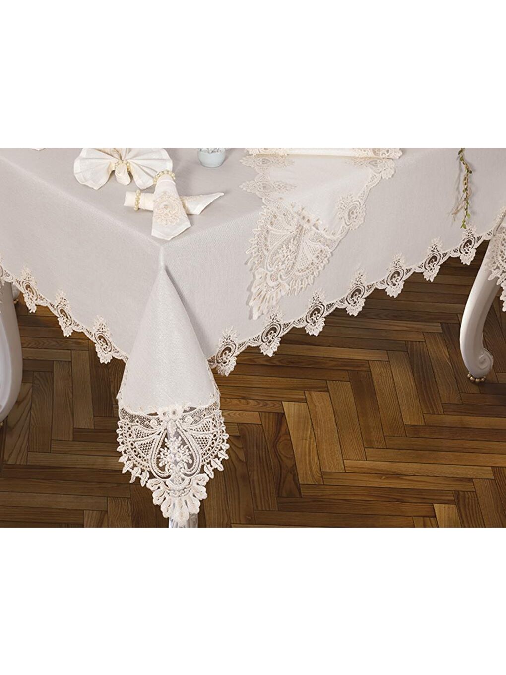 Ekru Smile Masa Örtüsü 26 Parça Krem-1