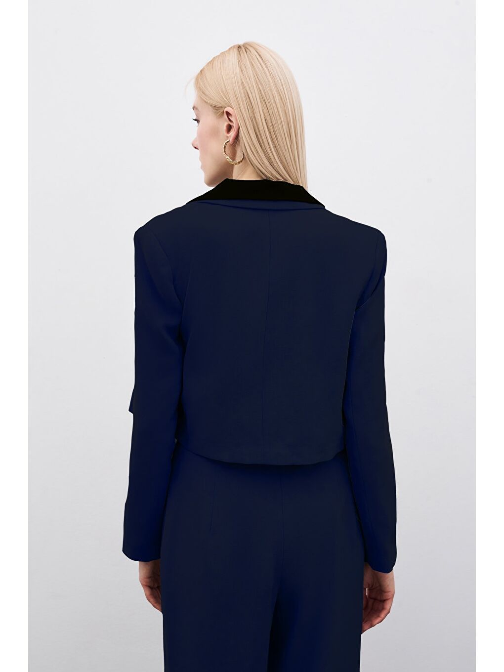 Kısa Krep Ceket - Lacivert-7