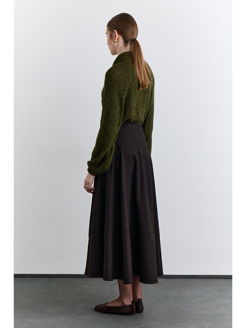 Kup Detaylı Geniş Etek Kahverengi-1