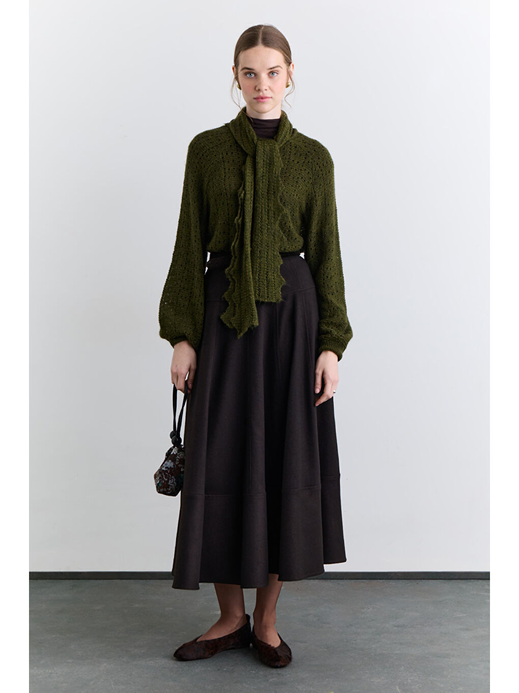 Kup Detaylı Geniş Etek Kahverengi-2