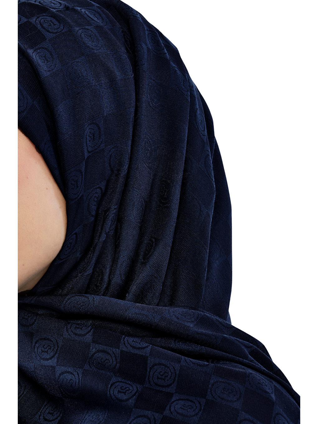 Lacivert Monogram Dama Desen Şal-1