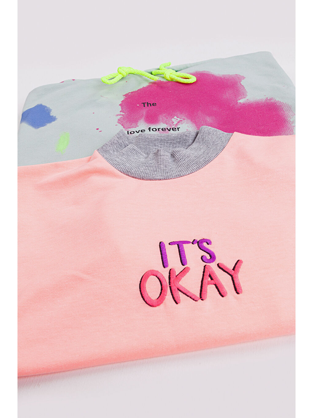 Turuncu Kız Çocuk 2'li Paket Basic Sweatshirt-1