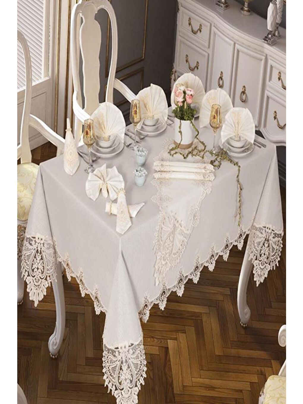 Ekru Smile Masa Örtüsü 26 Parça Krem-2