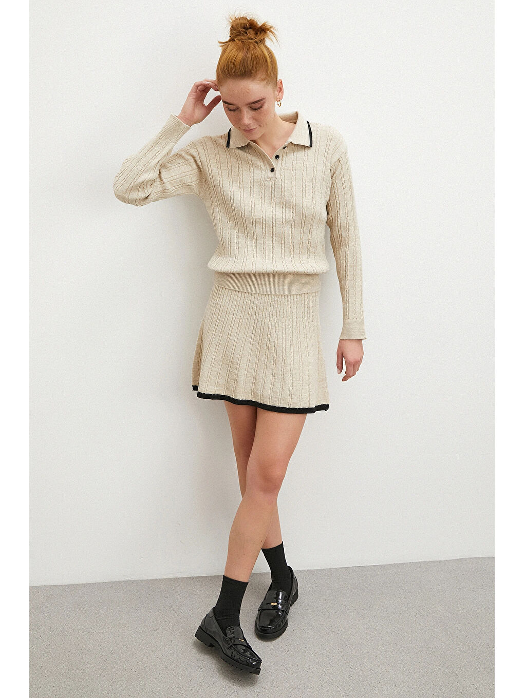 Polo Yaka Etekli Takım Ekru-4