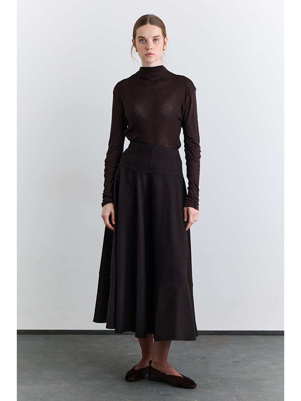 Kup Detaylı Geniş Etek Kahverengi-4