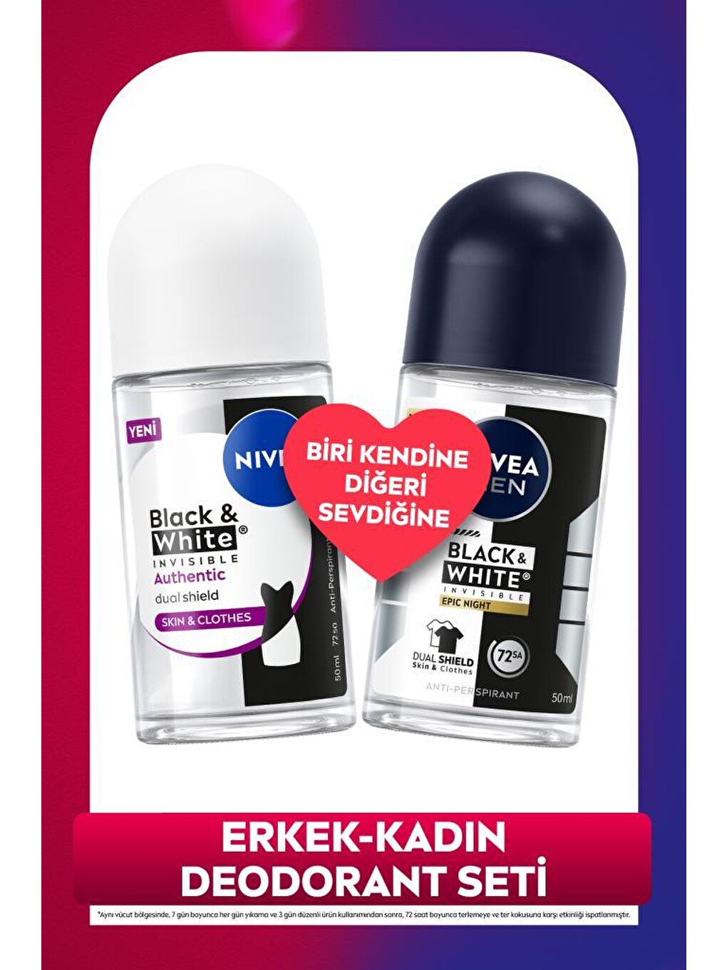 Men Erkek Ve Kadın Black&white Roll-on Deodorant Seti, 72 Saat Terleme Karşıtı, Alkolsüz,leke Karşıt