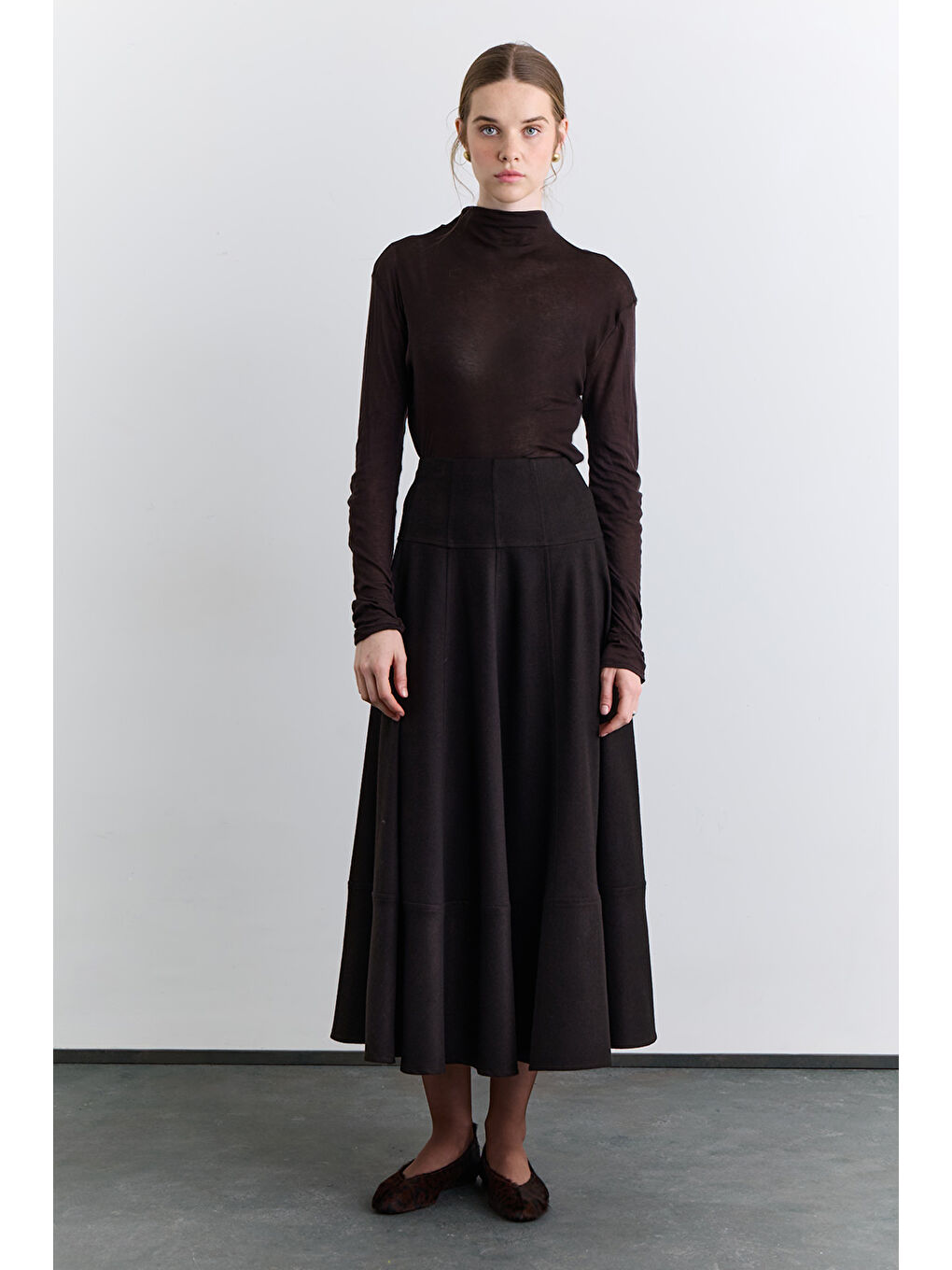 Kup Detaylı Geniş Etek Kahverengi-5