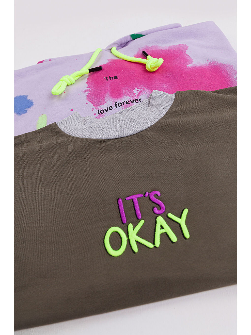 Lila Kız Çocuk 2'li Paket Basic Sweatshirt-1