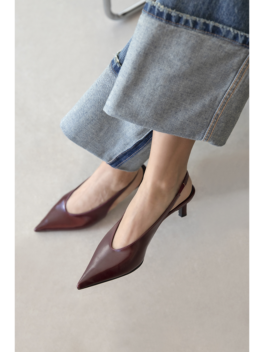 Alez Kadın Kırışık Deri Topuklu Ayakkabı Bordo-1