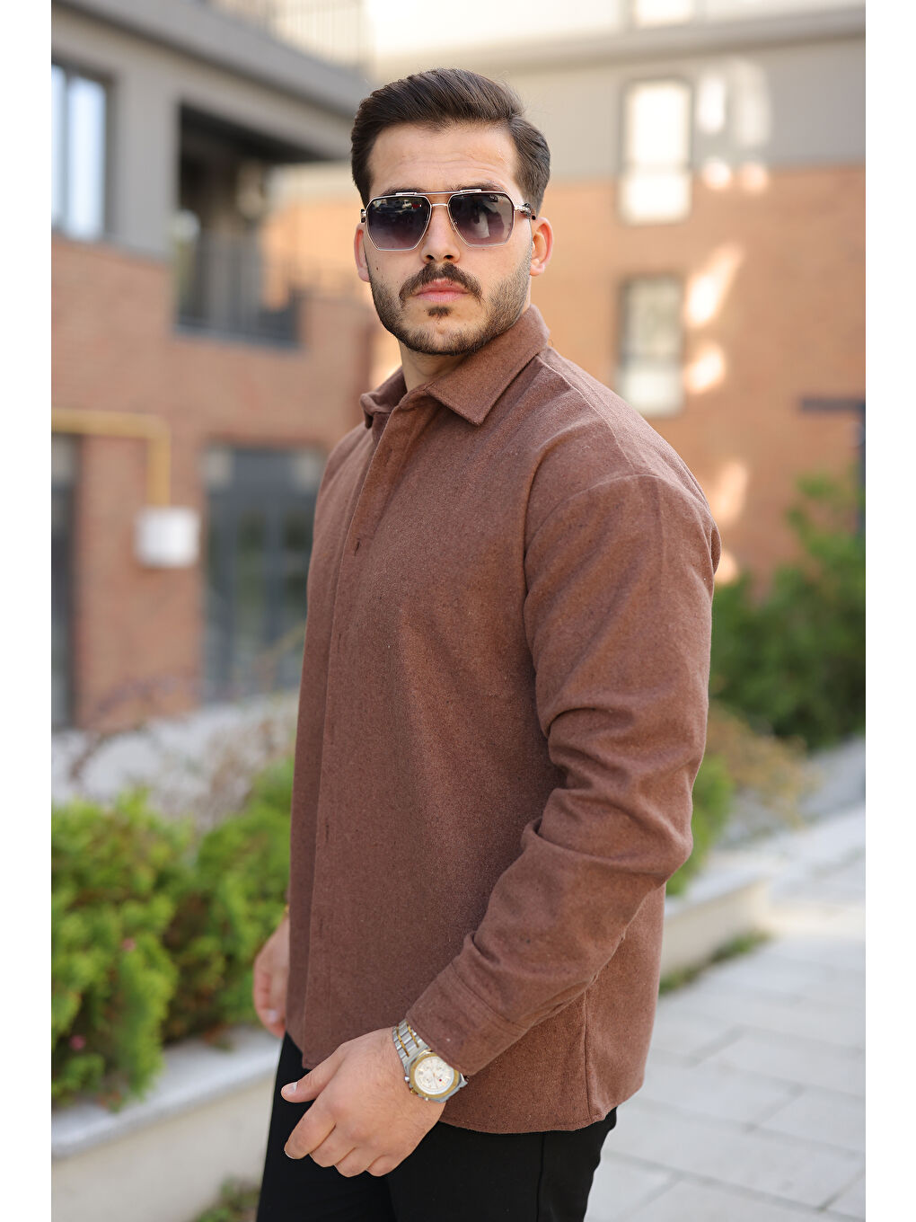 Kahverengi Erkek Basic Kışlık Günlük Oduncu Kahve Kaşe Ceket-1
