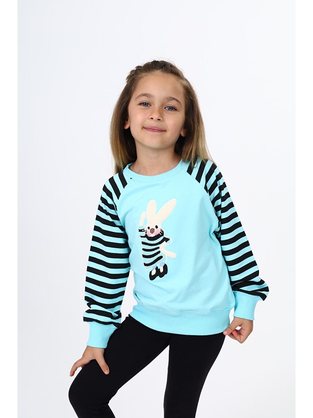 Turkuaz Kız Çocuk Nakışlı Sweatshirt