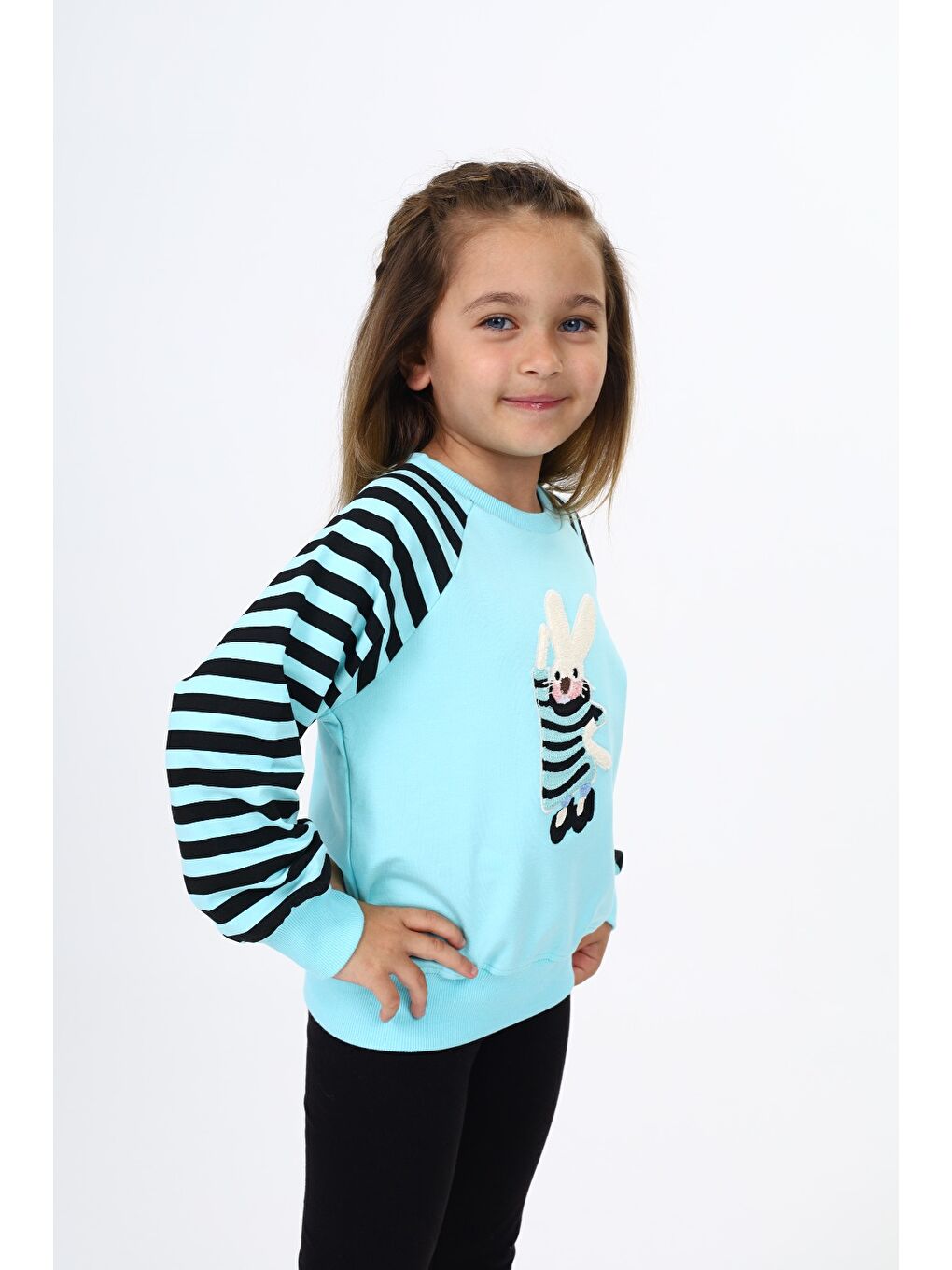 Turkuaz Kız Çocuk Nakışlı Sweatshirt-1