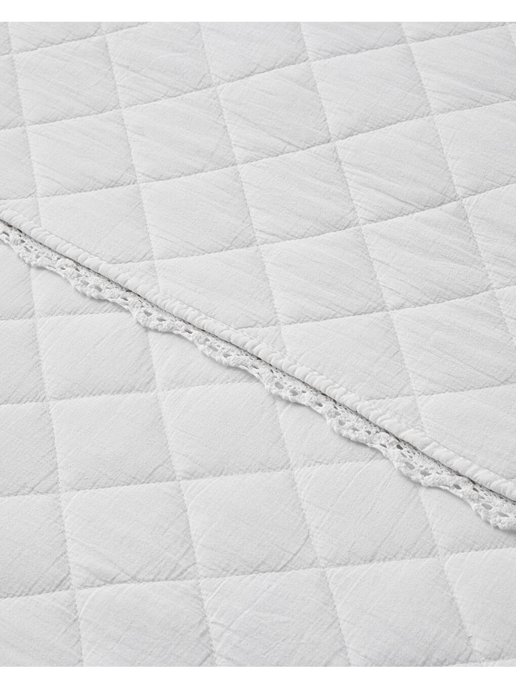Vintage Diamond King Size Yatak Örtüsü Takımı 240x220 cm Beyaz-1