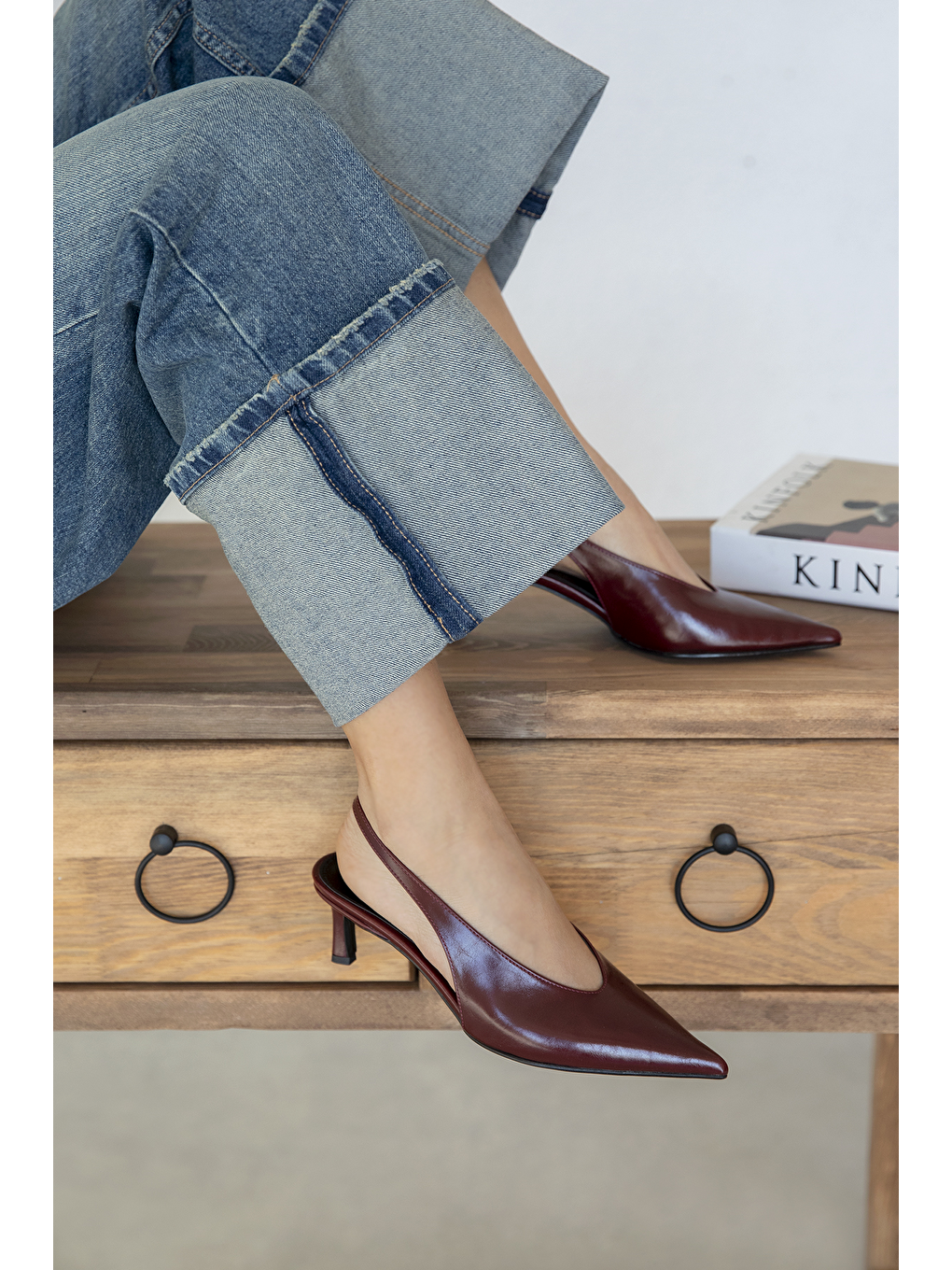 Alez Kadın Kırışık Deri Topuklu Ayakkabı Bordo-2