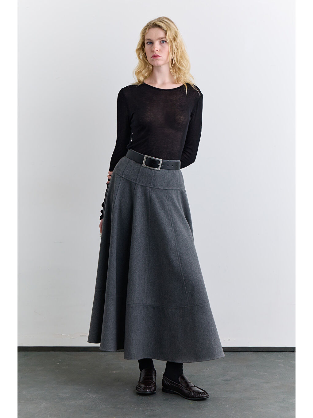 Kup Detaylı Geniş Etek Gri-2