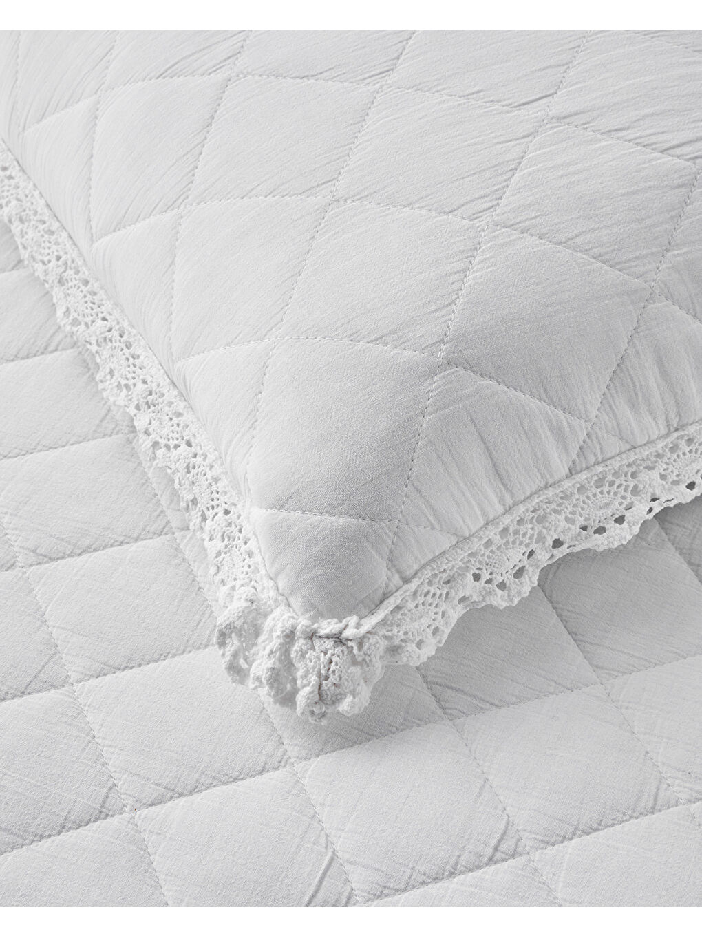 Vintage Diamond King Size Yatak Örtüsü Takımı 240x220 cm Beyaz-2