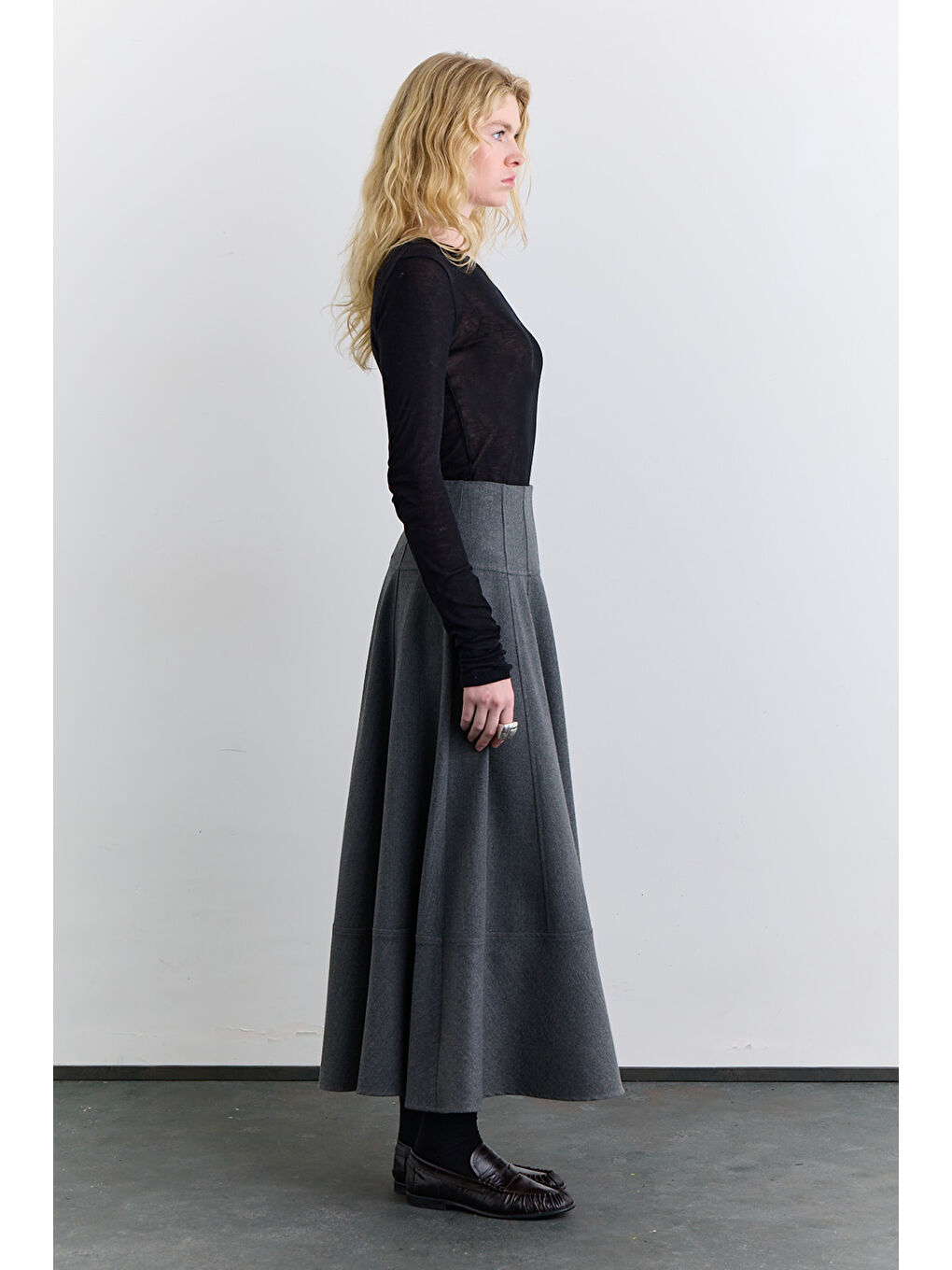 Kup Detaylı Geniş Etek Gri-3