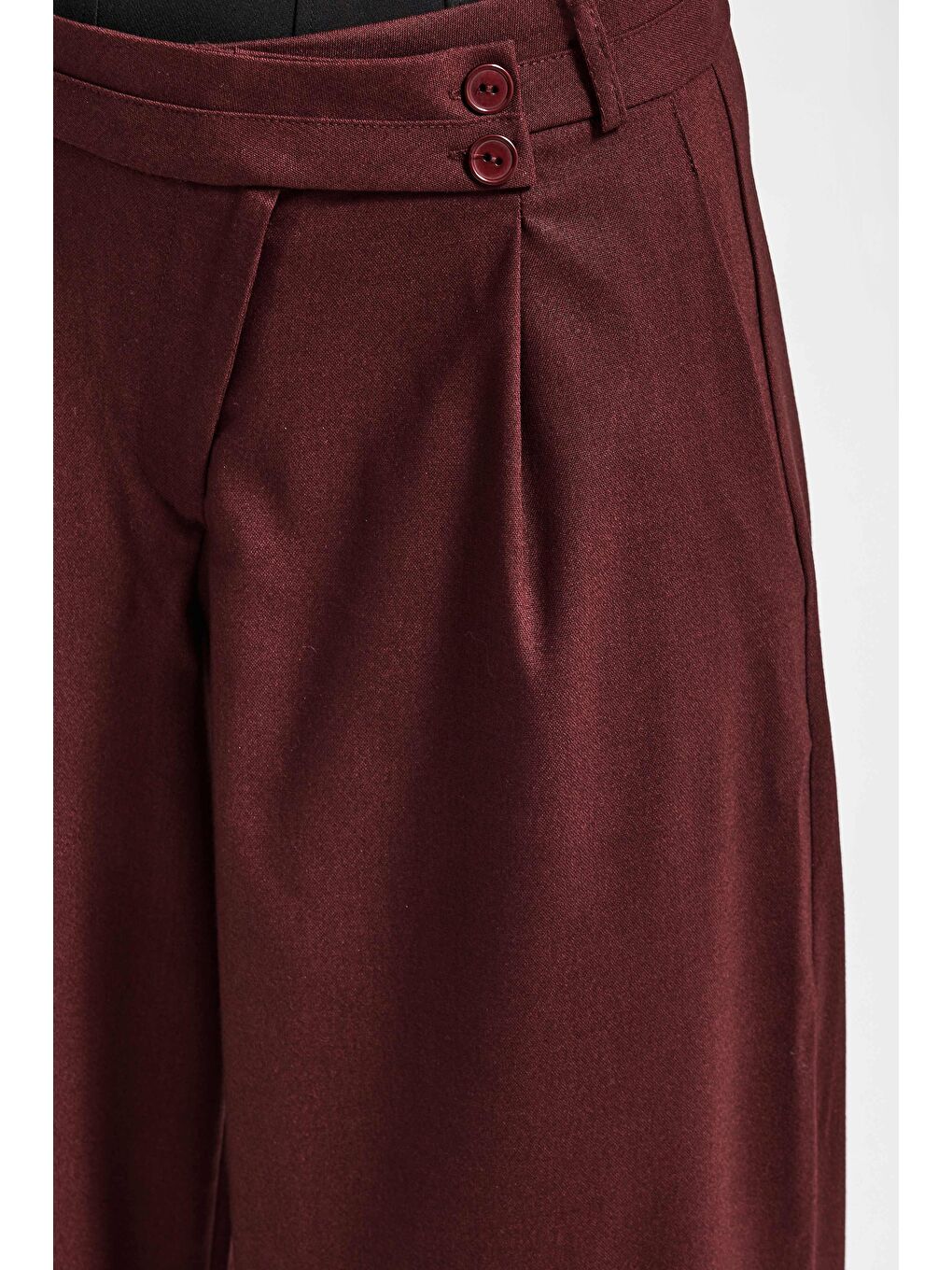 Kadın Bordo s6-35 Neptun Kemer Detaylı Palazzo Fit Pileli Pantolon-1