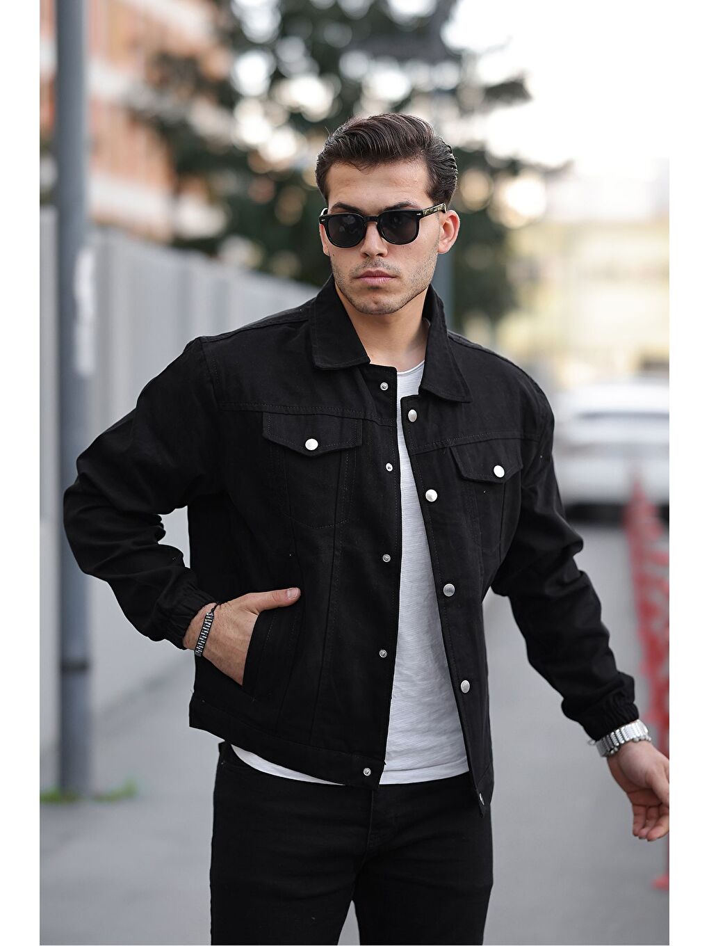 Siyah Çıtçıtlı Oversize Jean Ceket-1