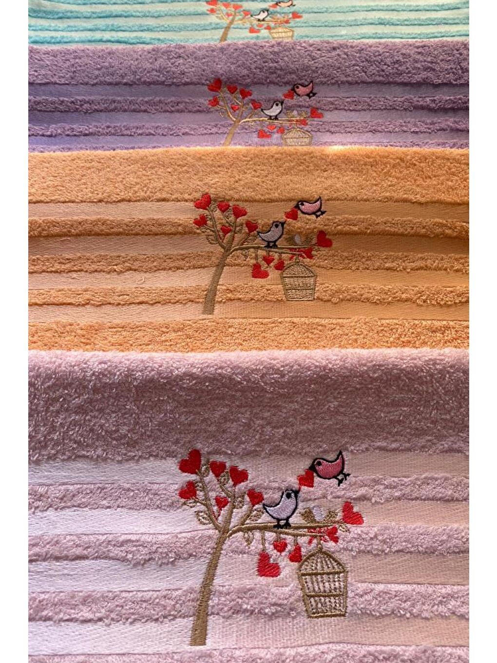 Karışık Softy Bird 4lü Nakışlı Çeyizlik Havlu Takımı-7