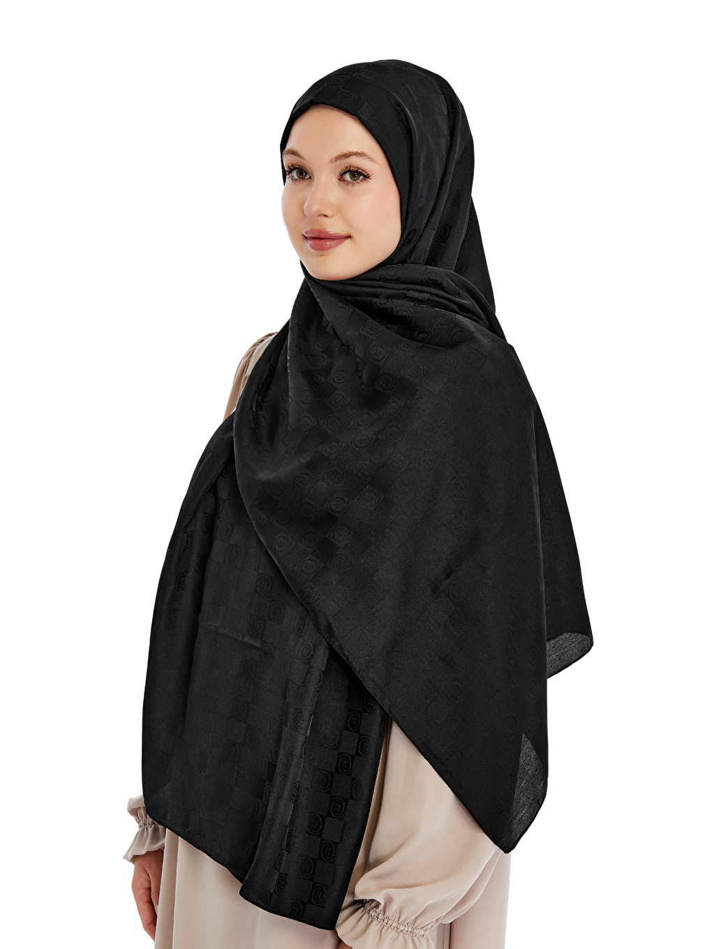 Siyah Monogram Dama Desen Şal-3