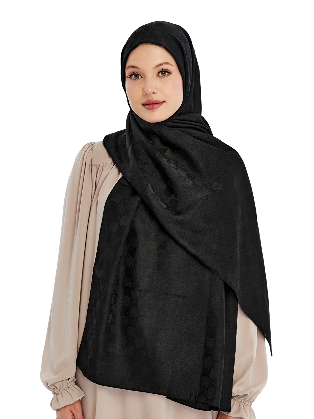 Siyah Monogram Dama Desen Şal-4