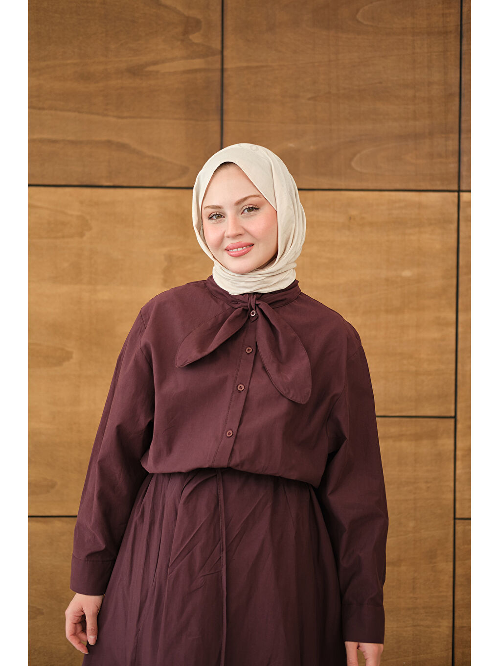 Kadın Fular Yaka Gömlekli Takım Bordo-2