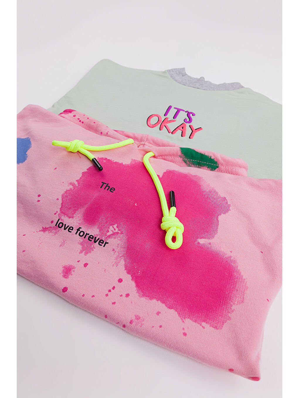 Pembe Kız Çocuk 2'li Paket Basic Sweatshirt-1