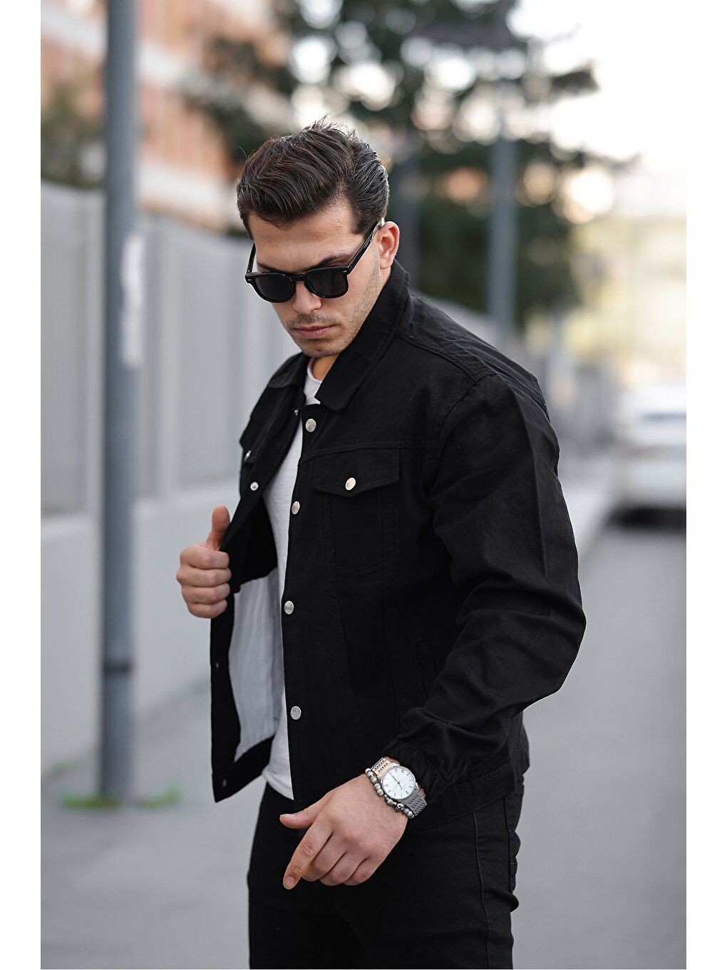 Siyah Çıtçıtlı Oversize Jean Ceket-2