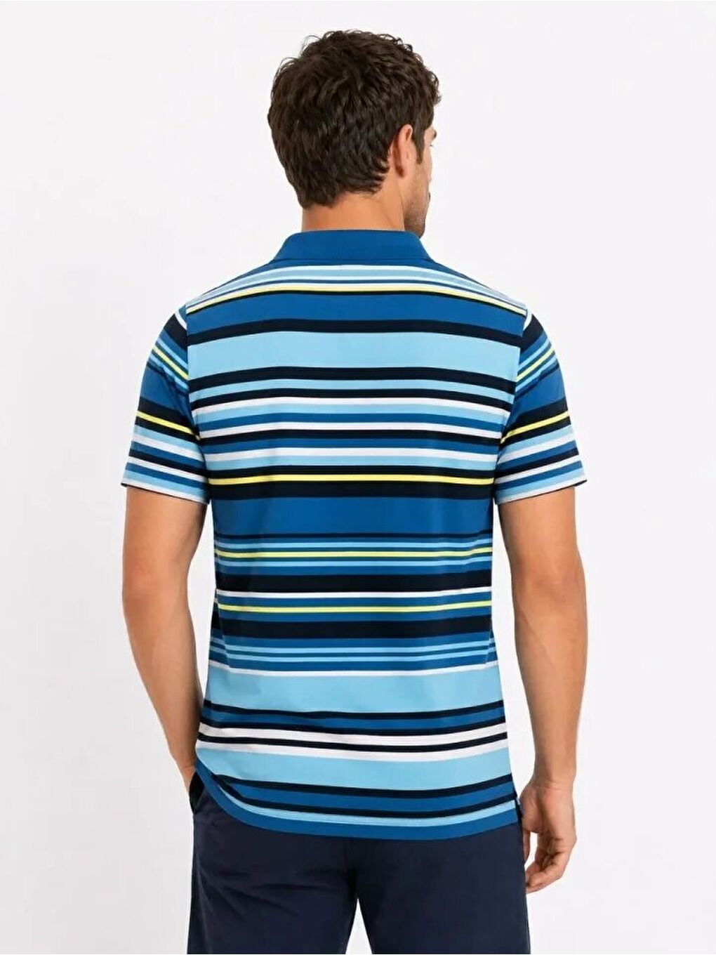 Erkek Çizgili Polo Yaka Tişört Kısa Kol Yazlık T-Shirt Regular Fit - Mavi-1