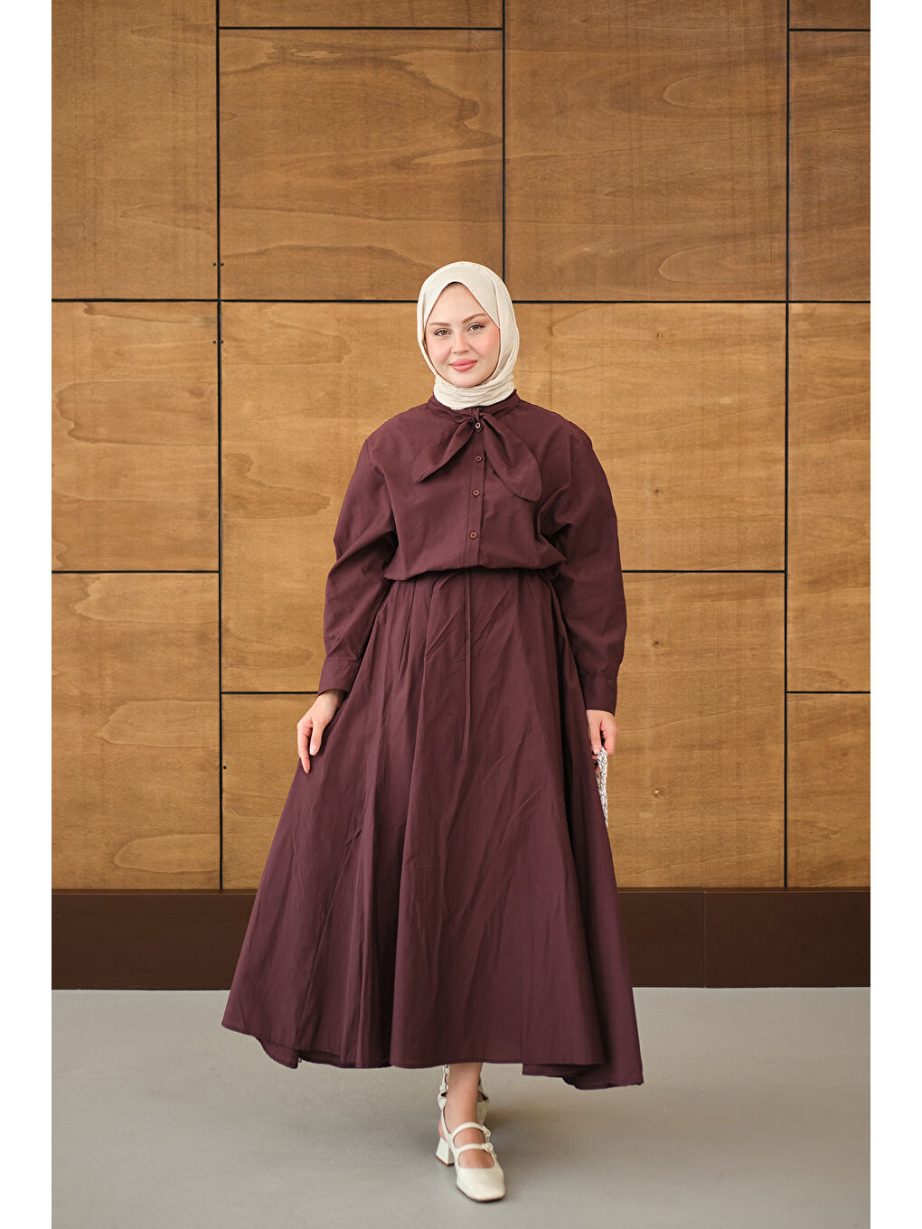 Kadın Fular Yaka Gömlekli Takım Bordo-3